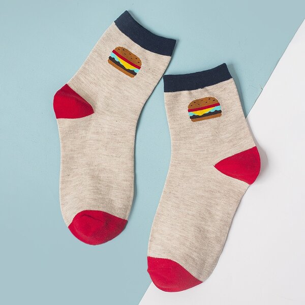 

Hamburger Pattern Socks, Multicolor
