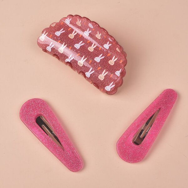 

Rabbit Pattern Hair Claw & 2pcs Hair Clip, Multicolor