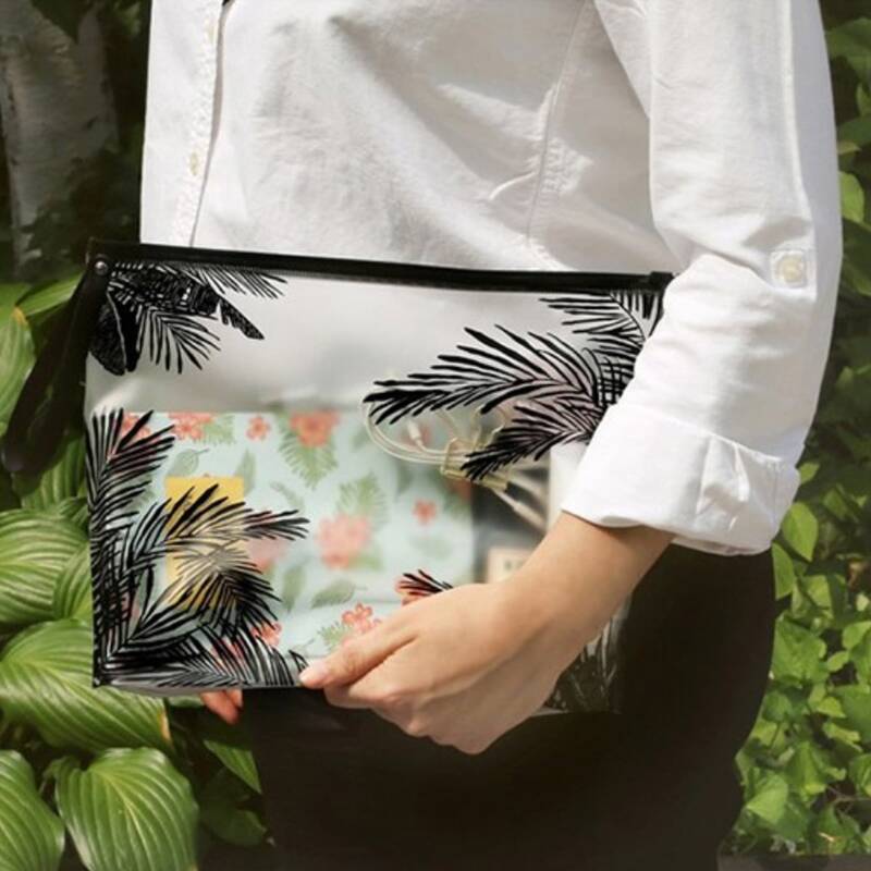 

Portable Leaf Print Storage Bags, Black and white