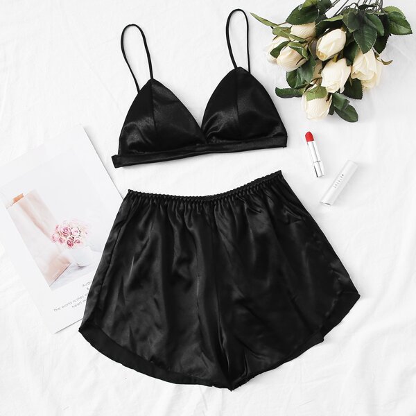 

Solid Lingerie Set, Black