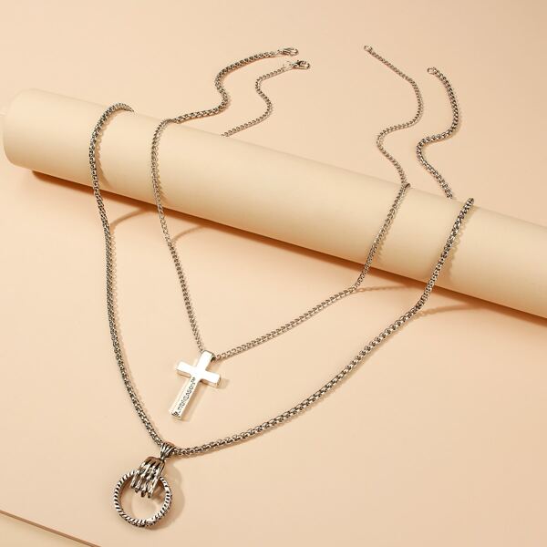 

2pcs Men Cross Charm Necklace, Silver