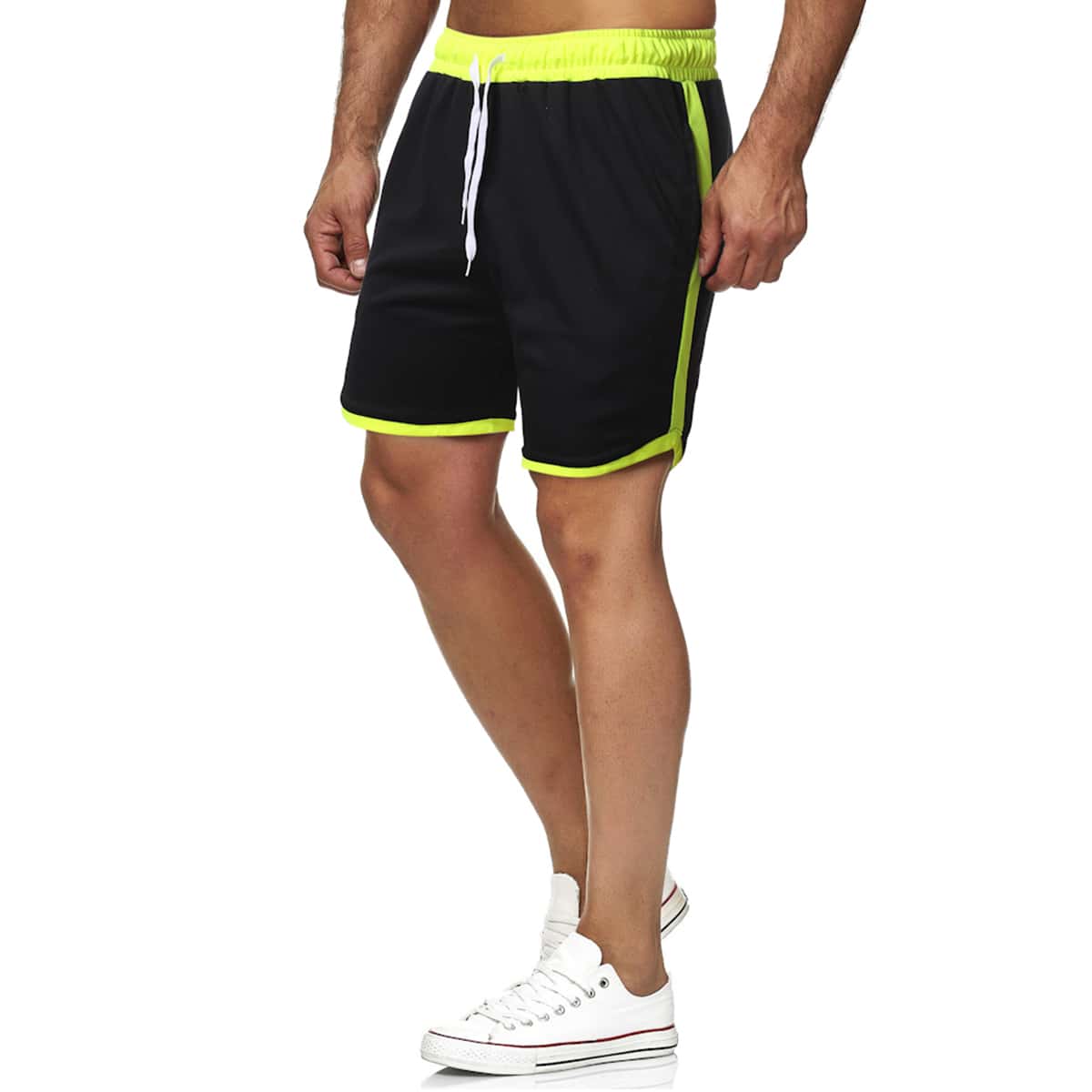

Guys Contrast Binding Drawstring Dolphin Shorts, Black