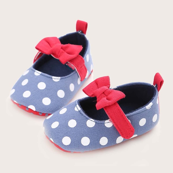 

Baby Girl Bow Decor Polka Dot Flats, Blue