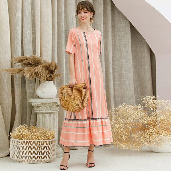 

Striped Ruffle Hem Babydoll Dress, Baby pink