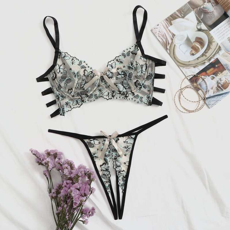 

Butterfly Embroidery Lace Lingerie Set, Multicolor
