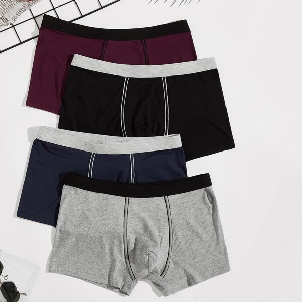 

Men 4pcs Contrast Tape Topstitch Boxer Brief, Multicolor