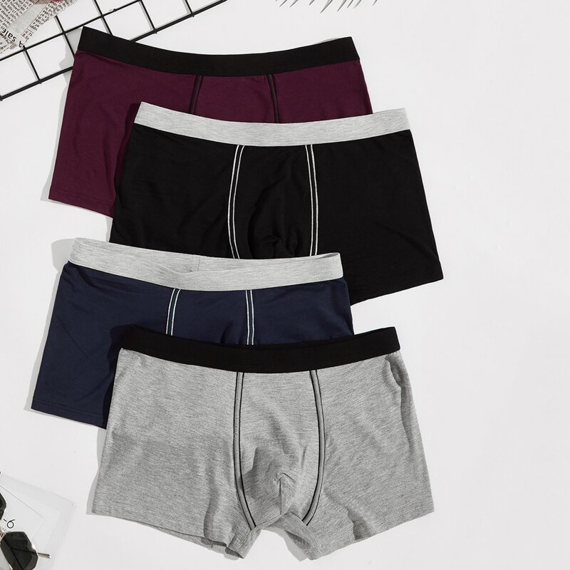 

Guys 4pcs Contrast Tape Topstitch Boxer Brief, Multicolor