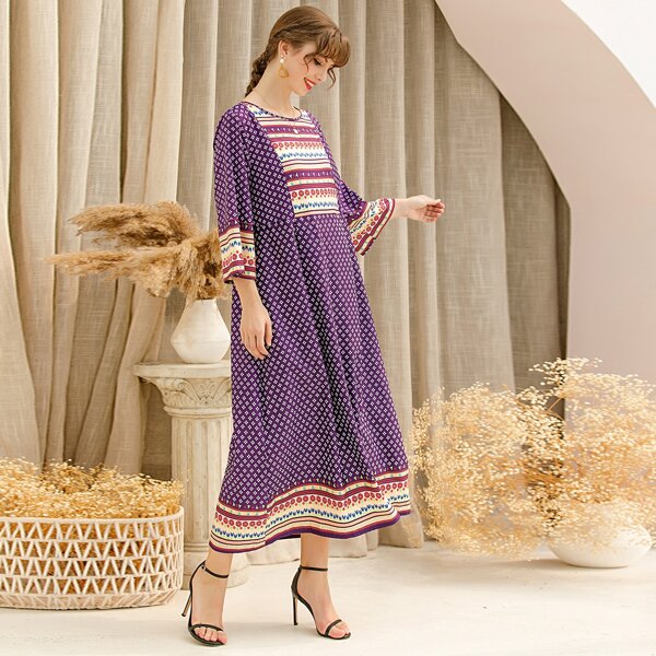 

Tribal Floral Longline Babydoll Dress, Purple