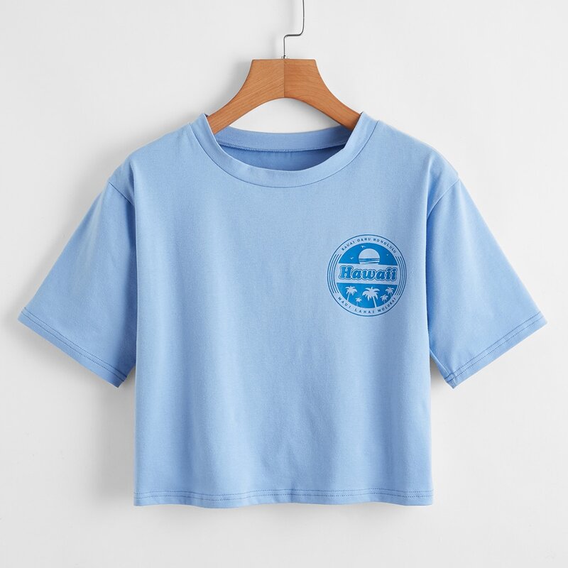 

Letter Graphic Crop Tee, Blue