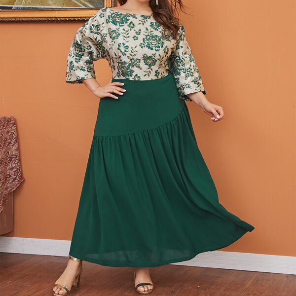 

Plus Floral Print Batwing Sleeve Ruffle Hem Dress, Multicolor