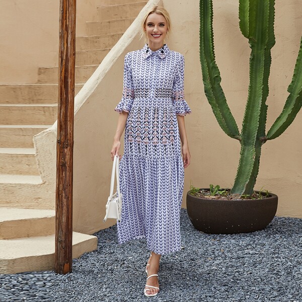 

Allover Print Maxi Shirt Dress, Multicolor