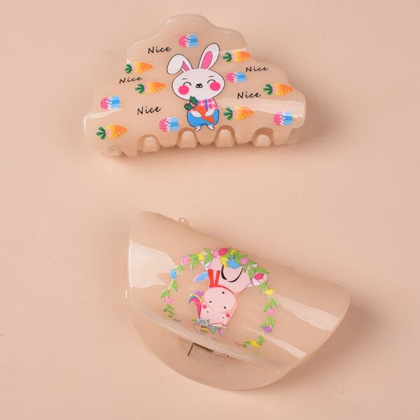 

2pcs Rabbit Pattern Hair Claw, Multicolor