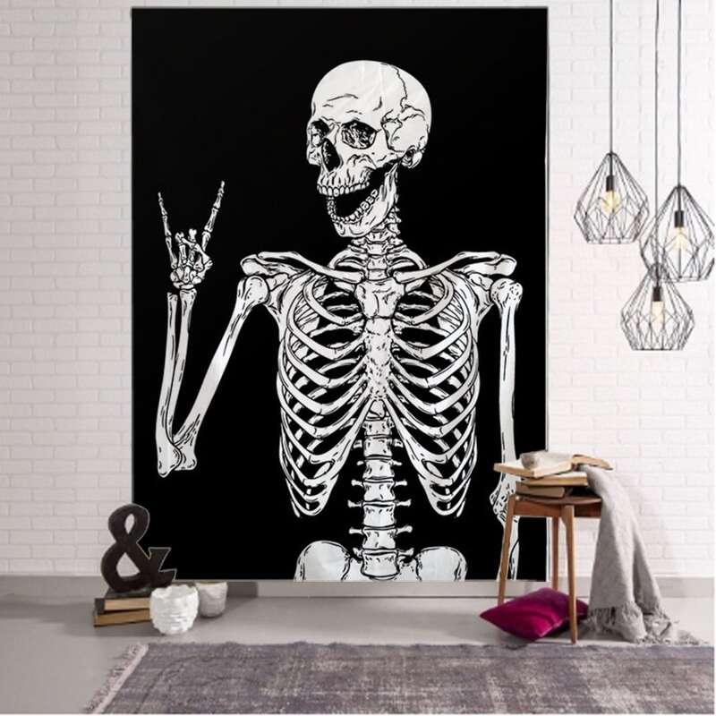 

Skeleton Print Tapestry, Black and white