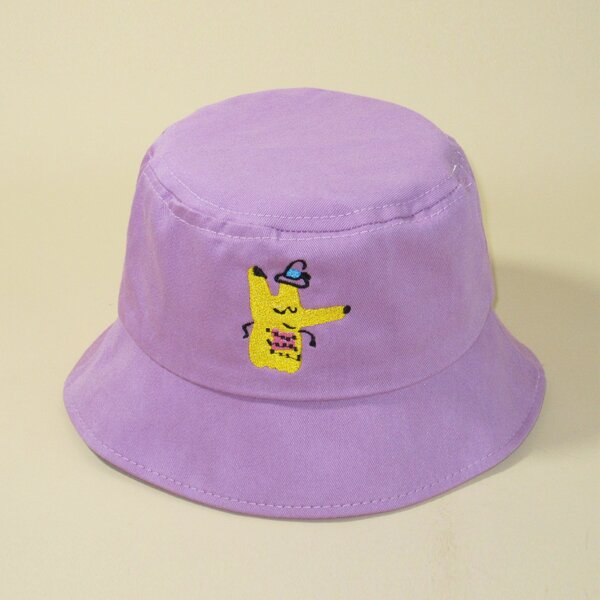 

Girls Cartoon Embroidered Bucket Hat, Purple