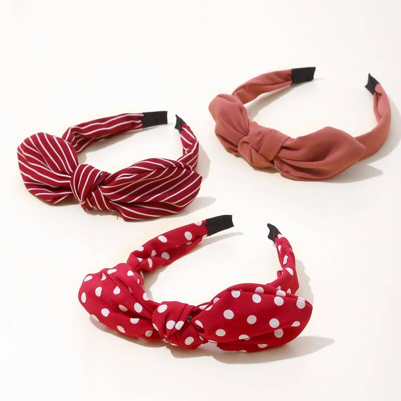 

3pcs Polka Dot Pattern Hair Hoop, Red and white
