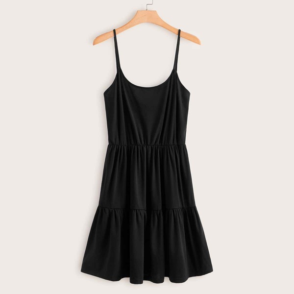 

Plus Solid Ruffle Hem Cami Dress, Black