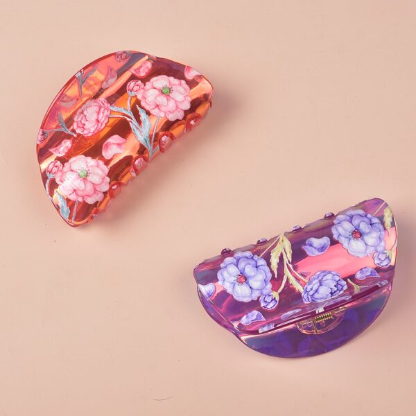 

2pcs Flower Pattern Hair Claw, Multicolor