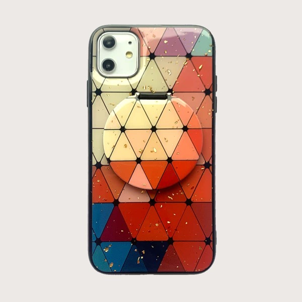 

1pc Geometric Print iPhone Case With Mirror, Yellow