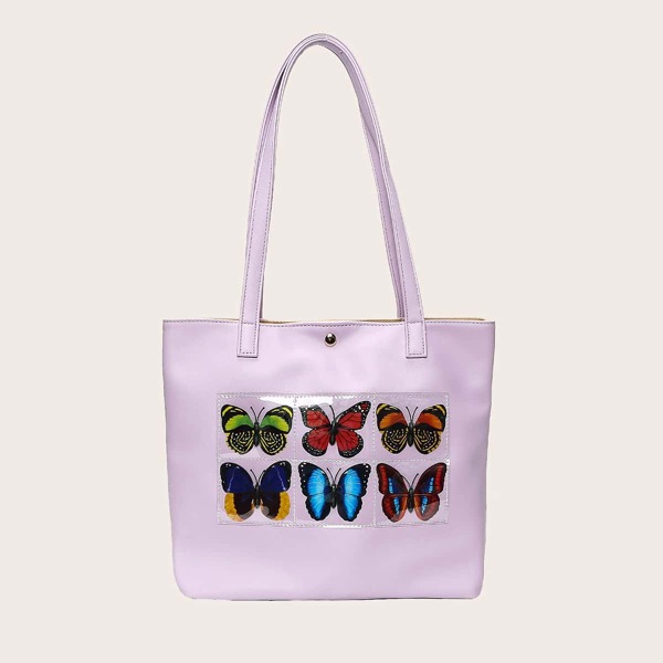 

Сумка-тоут с принтом бабочки, Сиреневый фиолетовый