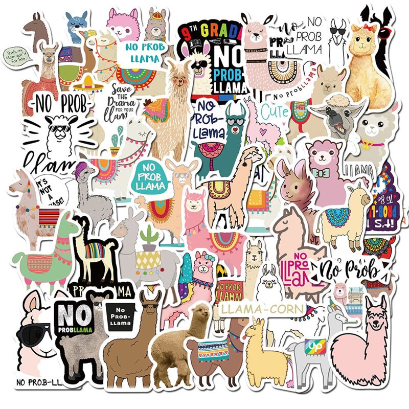 

50pcs Cartoon Alpaca Sticker, Multicolor