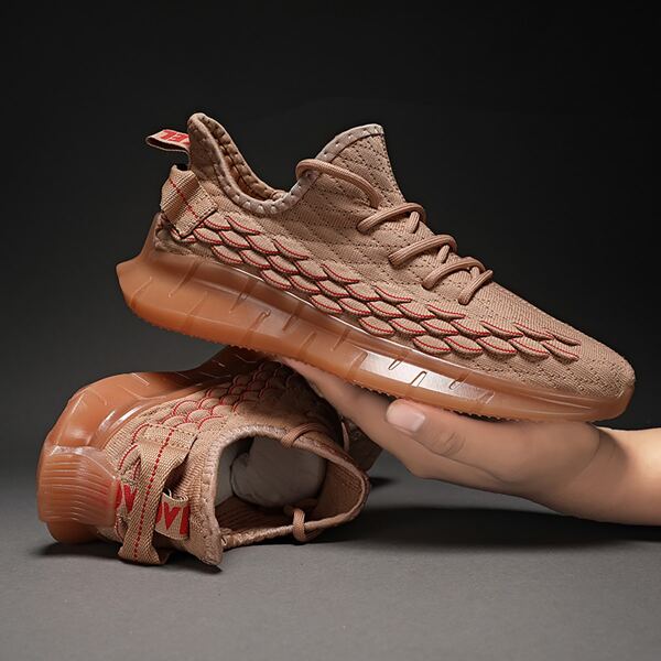 

Men Fish Scale Decor Knit Sneakers, Khaki