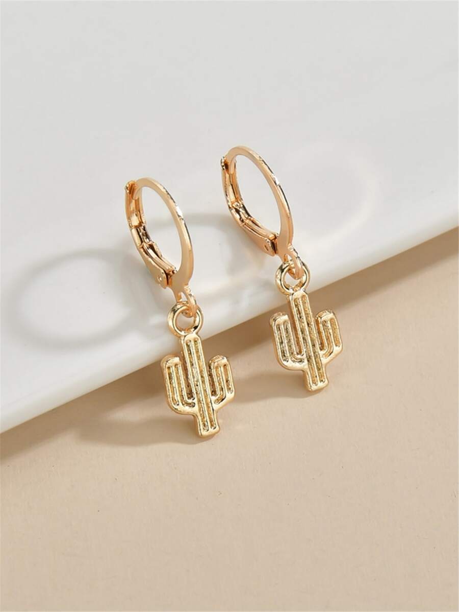 Bông tai tròn xương rồng - Vàng - Xem 1