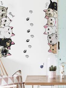 卡通猫印花墙贴，可爱自粘墙贴艺术家居装饰贴纸，贴纸，墙贴，乙烯基家居装饰贴纸，春季装饰品让您的家焕然一新，拉玛装饰贴纸