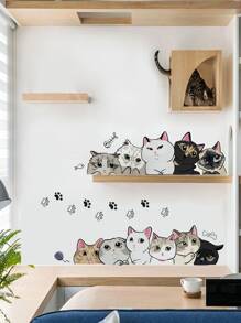 卡通猫印花墙贴，可爱自粘墙贴艺术家居装饰贴纸，贴纸，墙贴，乙烯基家居装饰贴纸，春季装饰品让您的家焕然一新，拉玛装饰贴纸