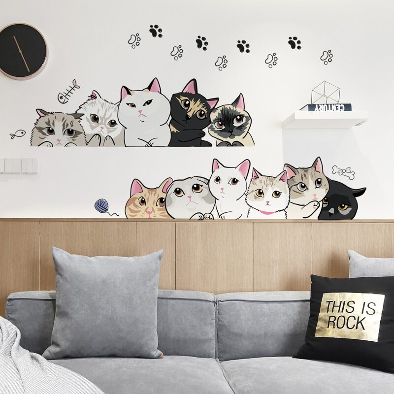 

Cartoon Cat Print Wall Sticker, Multicolor