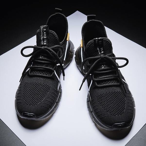 

Men Lace-up Front Knit Low Top Sneakers, Black