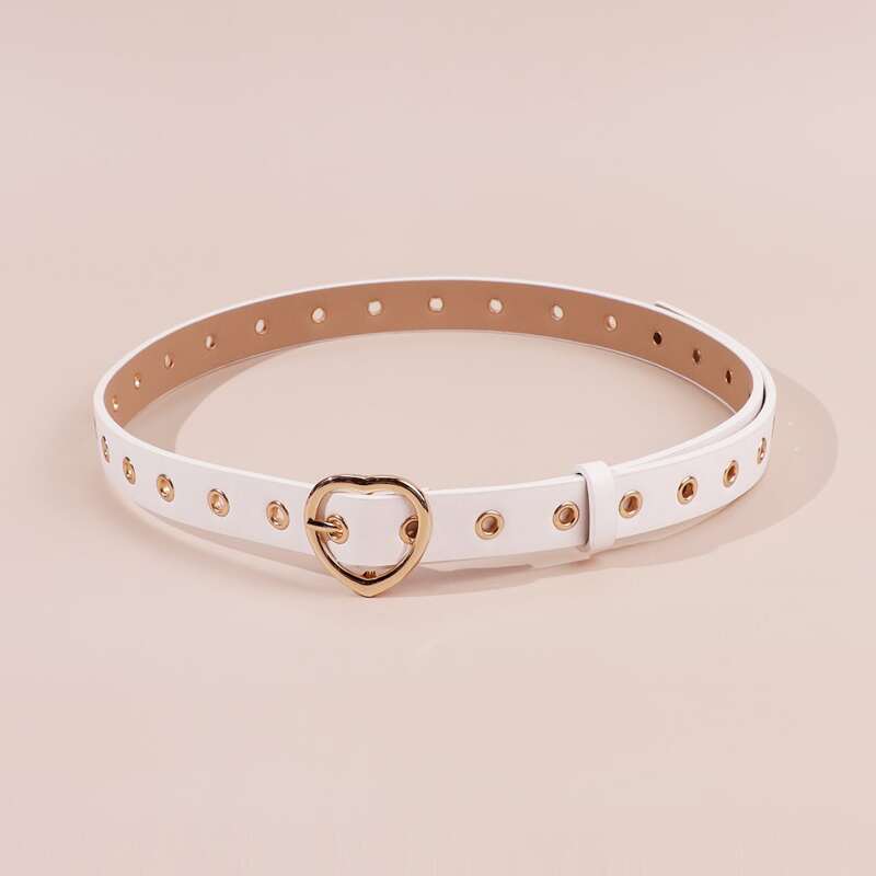 

Heart Eyelet Buckle Belt, White