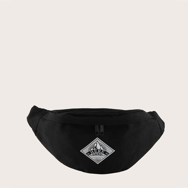 

Мужская сумка на поясе с текстовым принтом, Чёрный