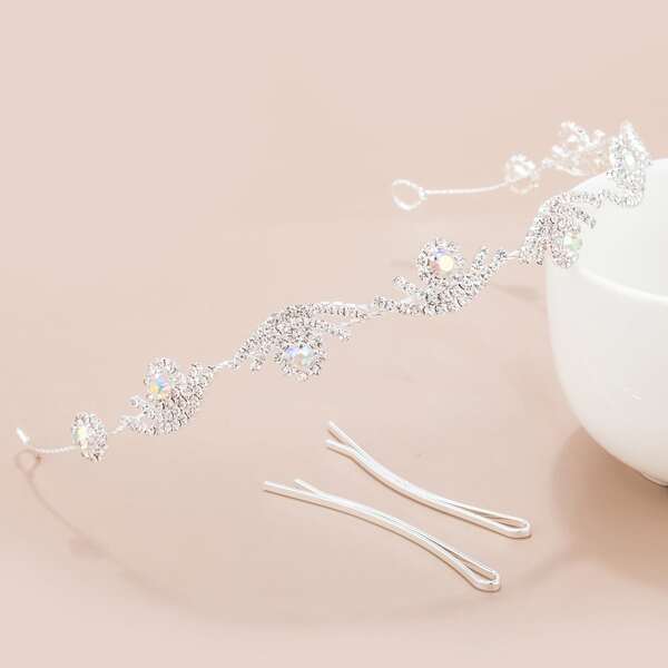 

3pcs Rhinestone Decor Hair Accessory, Silver