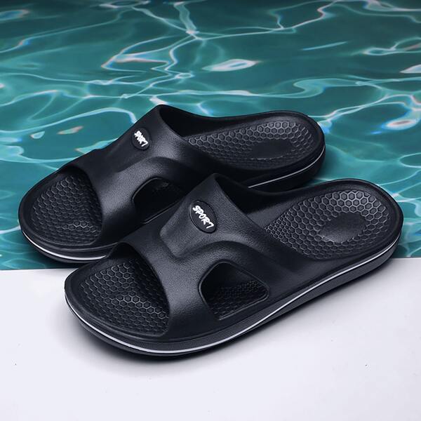 

Men Open Toe Cut-out Slides, Black