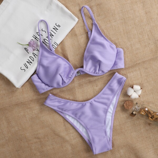 

Rib Underwire High Cut Bikini Swimsuit, Lilac purple
