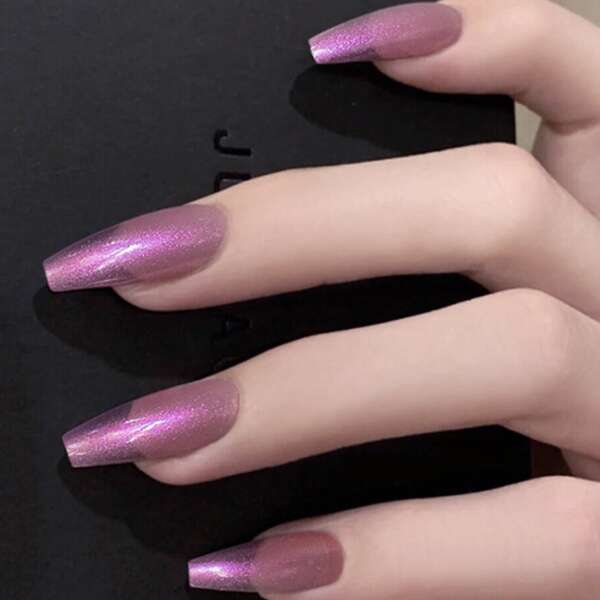 

24pcs Solid Fake Nail & 1pc Double-side Tape, Purple