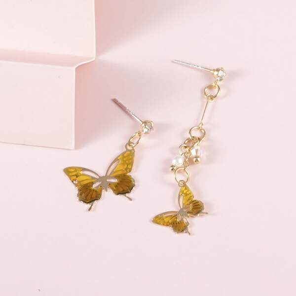 

Faux Pearl Butterfly Drop Earrings, Yellow