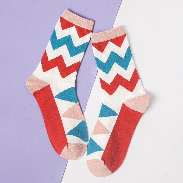 

Chevron Pattern Socks, Multicolor