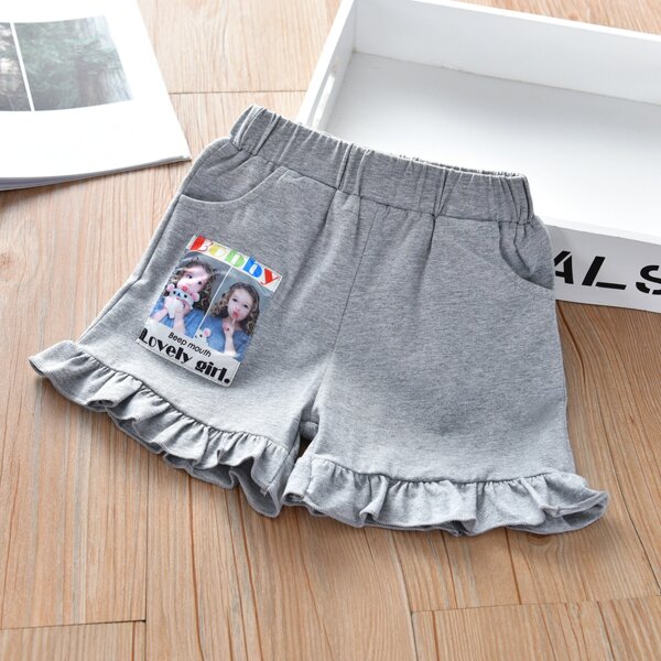 

Toddler Girls Figure & Letter Graphic Ruffle Hem Shorts, Light grey