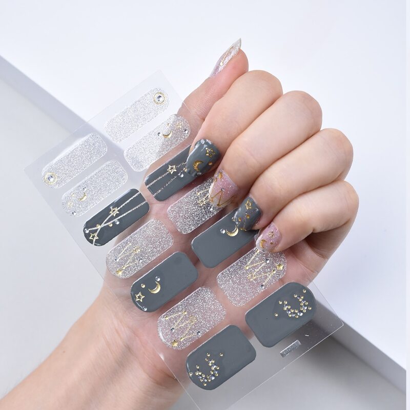 

1sheet Two Tone Nail Sticker, Grey