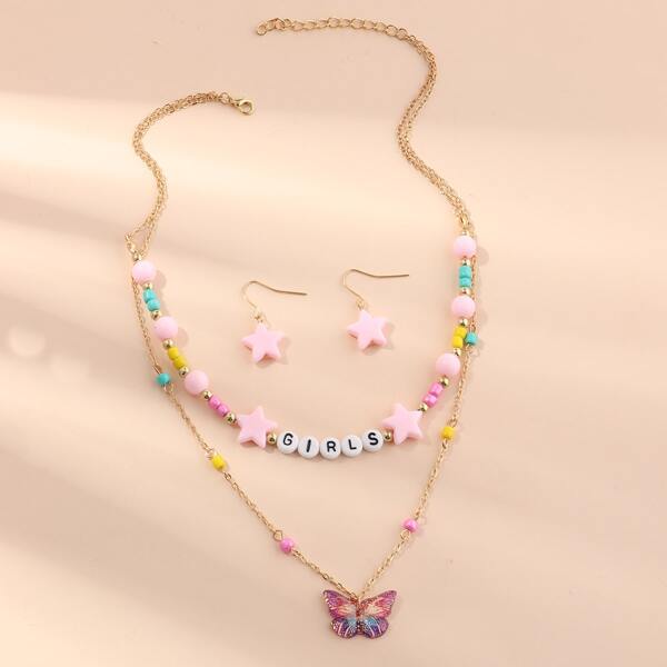 

3pcs Girls Star Butterfly Decor Jewelry Set, Multicolor