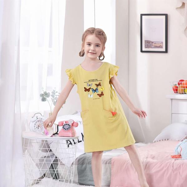 

Toddler Girls Butterfly & Letter Graphic Night Dress, Yellow