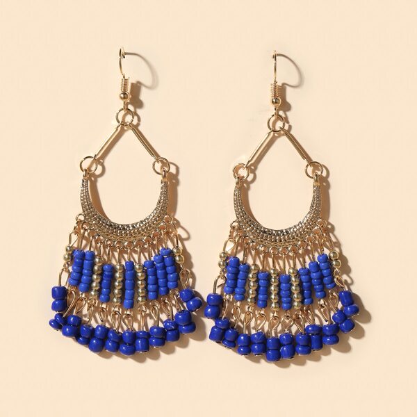 

Bead Tassel Water Drop Earrings, Blue