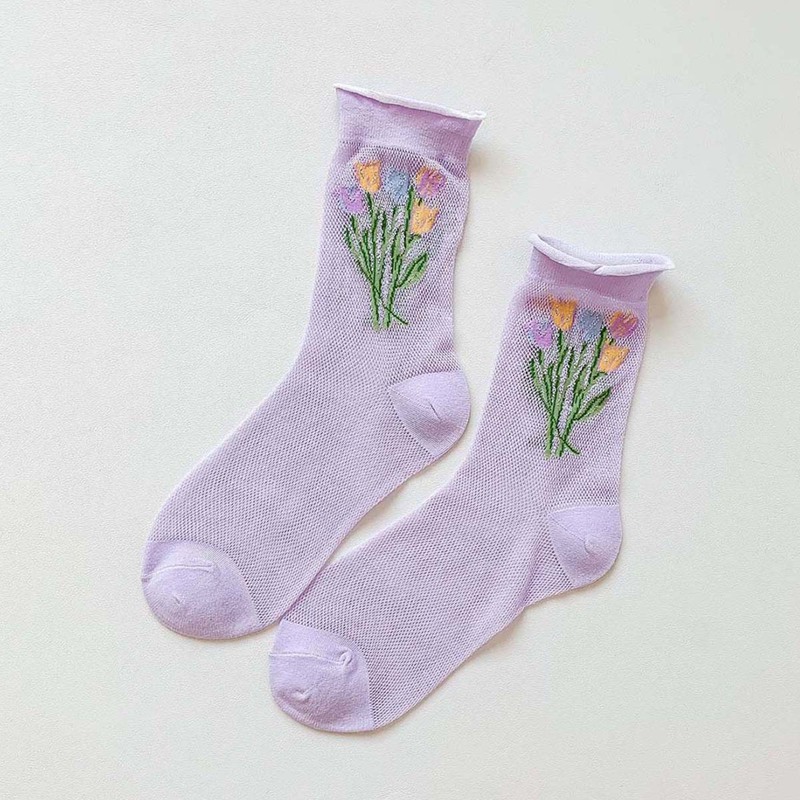 

Flower Pattern Socks, Mauve purple