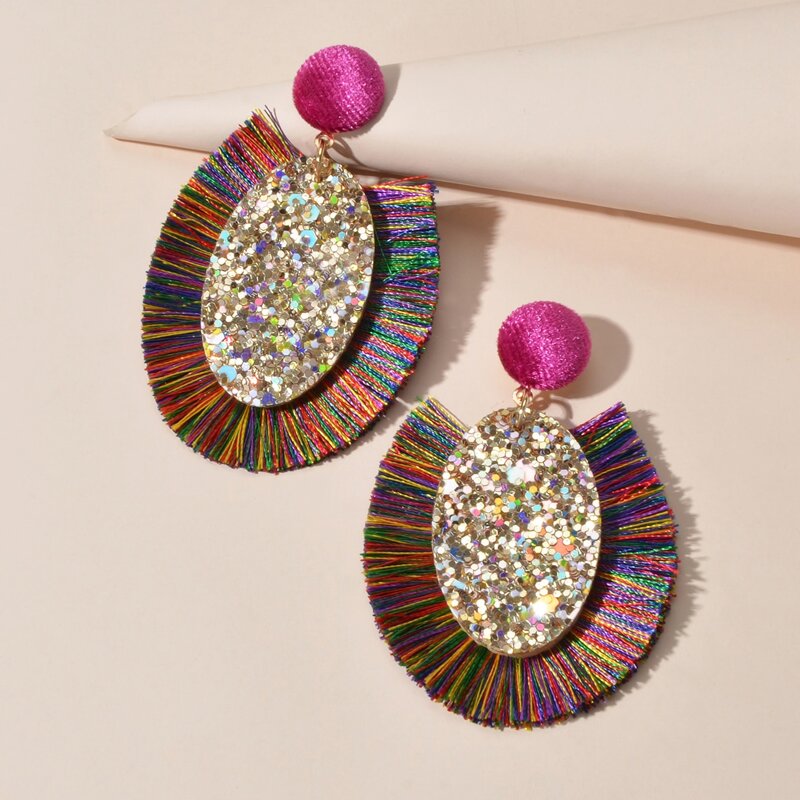 

Sequin Tassel Drop Earrings, Multicolor