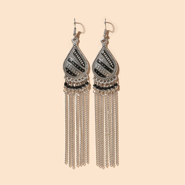 

Water Drop Tassel Drop Earrings, Silver