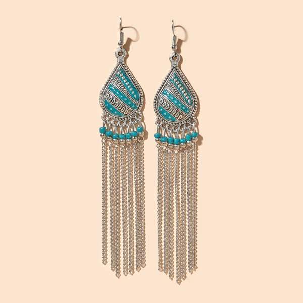 

Water Drop Tassel Drop Earrings, Silver