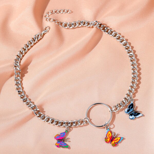 

Girls Butterfly Charm Chain Necklace, Silver