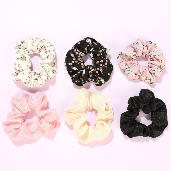 

6pcs Floral Pattern Scrunchie, Multicolor