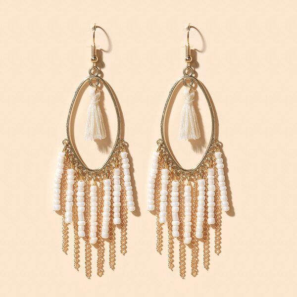

Bead Tassel Geometric Drop Earrings, Gold